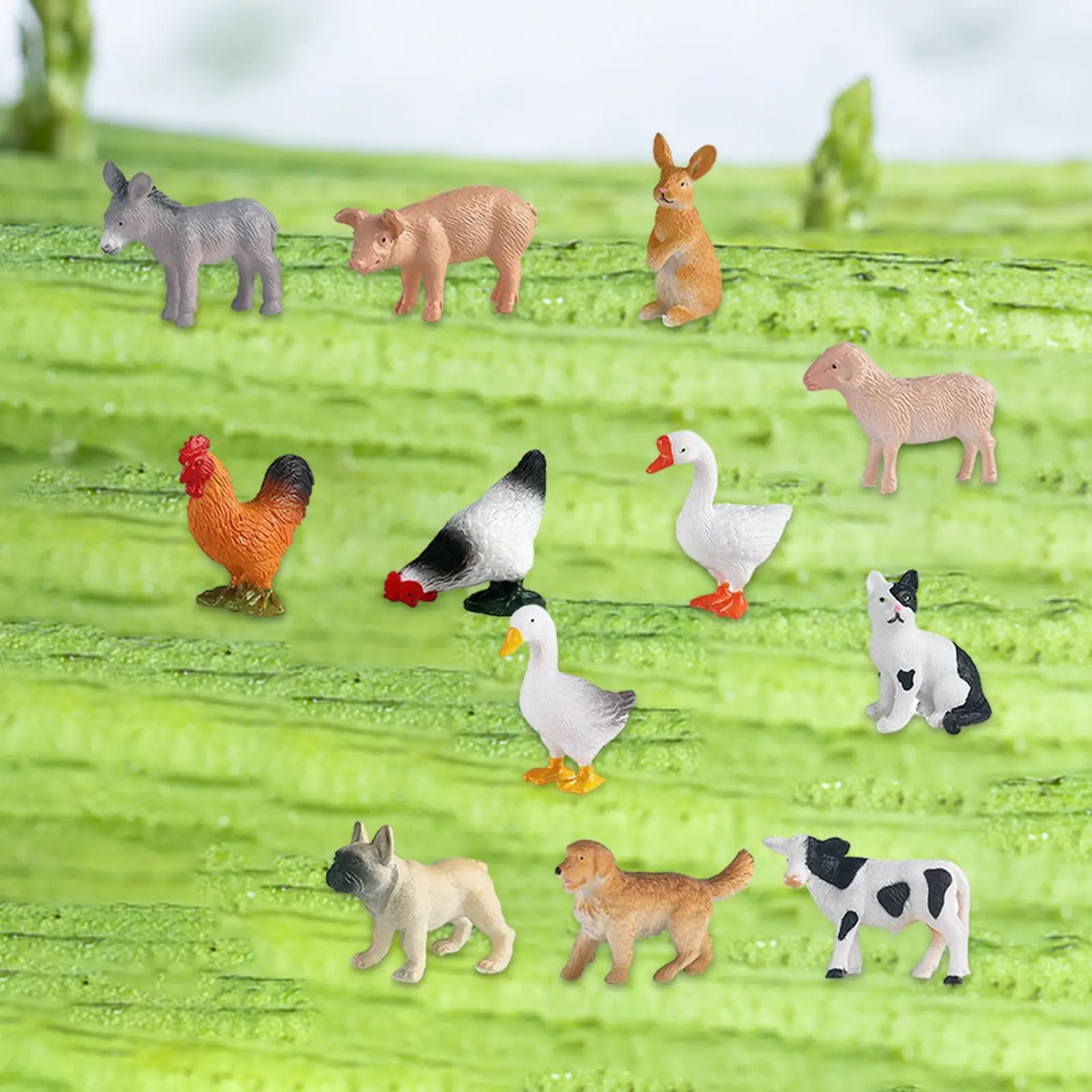 12 Pieces Farm Animals Model Miniatures Simulation Animal Figures for Girls