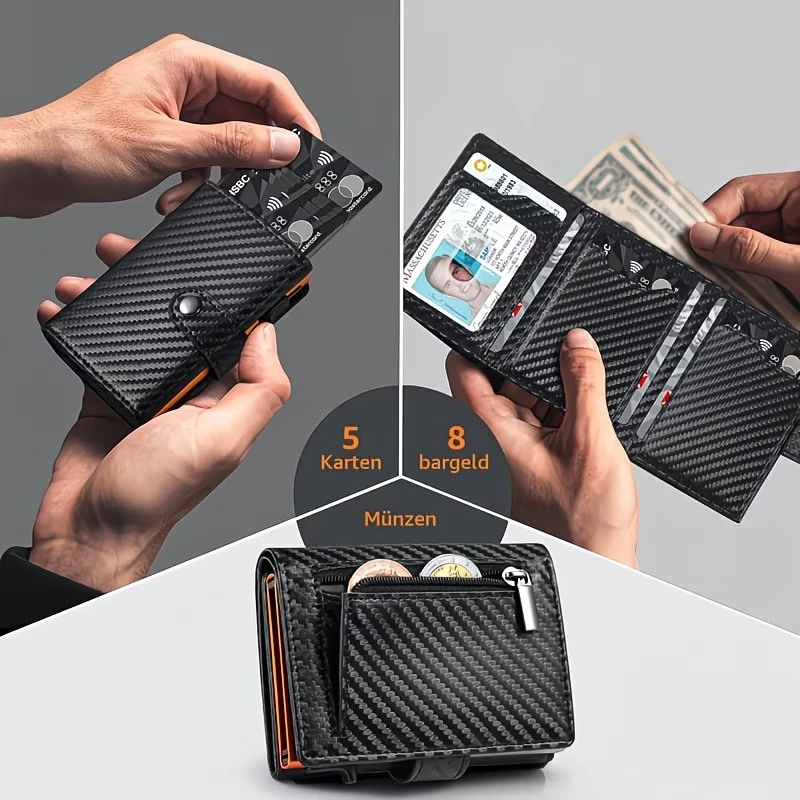Pop Up Wallet with Coin Compartment RFID Protection Credit Card Holder Wallet for men