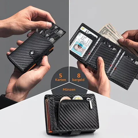 Pop Up Wallet with Coin Compartment RFID Protection Credit Card Holder Wallet for men