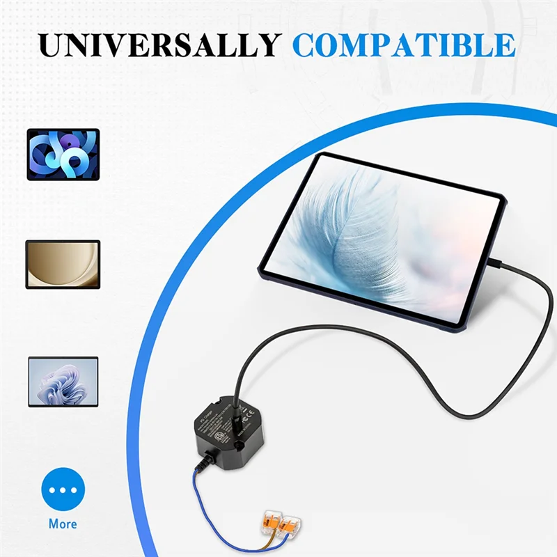 محول LICE-AC إلى USB C مزود طاقة مثبت على الحائط لأجهزة الكمبيوتر اللوحية USB-C 5-20 فولت مع شاحن مخرج 30 وات لأجهزة Ipad