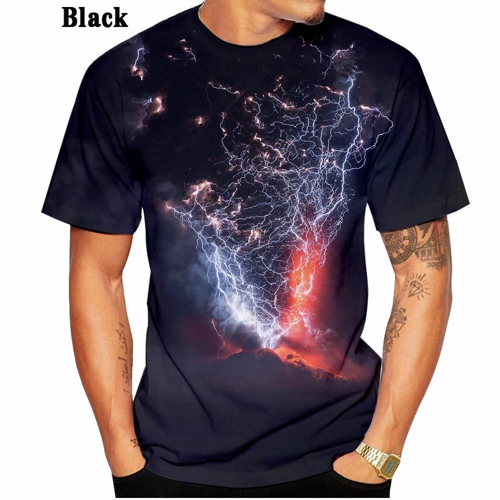 Hot Sale New Product 3D Lightning Print T-shirt Men and Women Personality Cool Print T-shirt