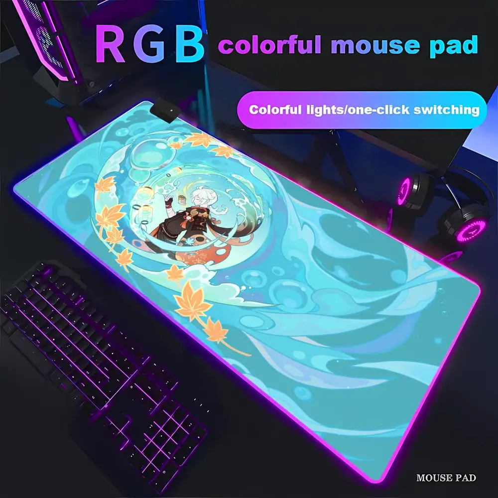 

Игровой коврик для мыши HYBXAXC Genshin Impact, большой, с RGB-подсветкой, HD, для аниме-игр, красивый, XXL, для компьютера, нескользящий, декоративный