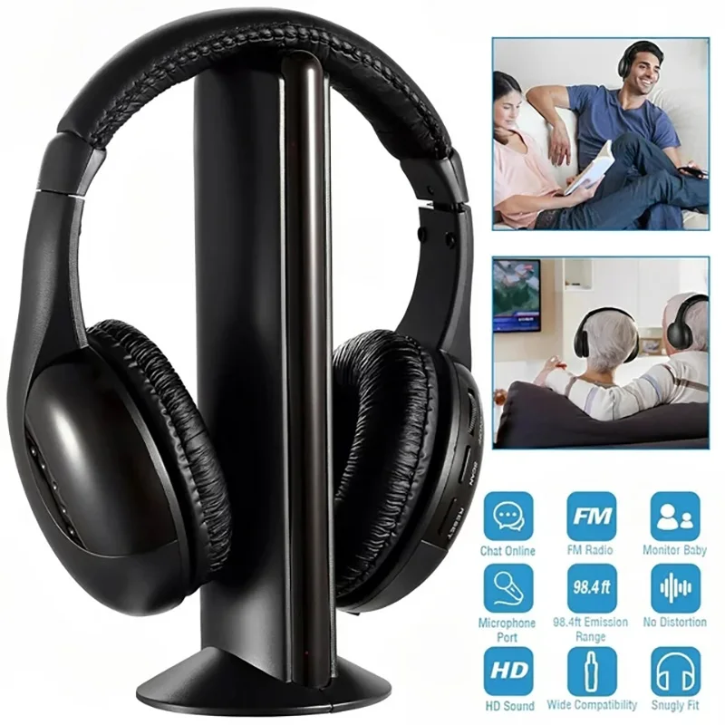 5-in-1 Multi-function Wireless Headset For Watching Home Theater Voice Chat Sports Gaming With Transmitter Charging Dock