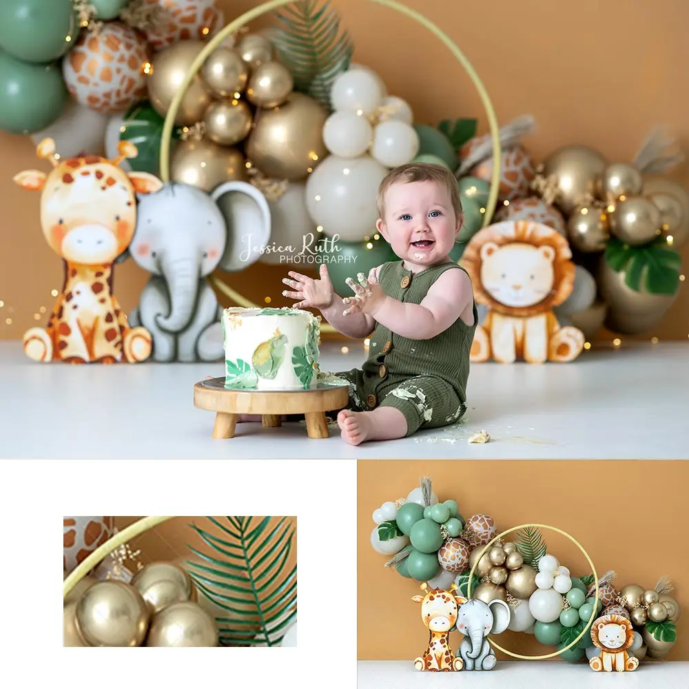 Safari Animals Photography Backdrop Kids Baby Cake Smash Photocall Decors Forest Balloons Child Adult Birthday Studio Background