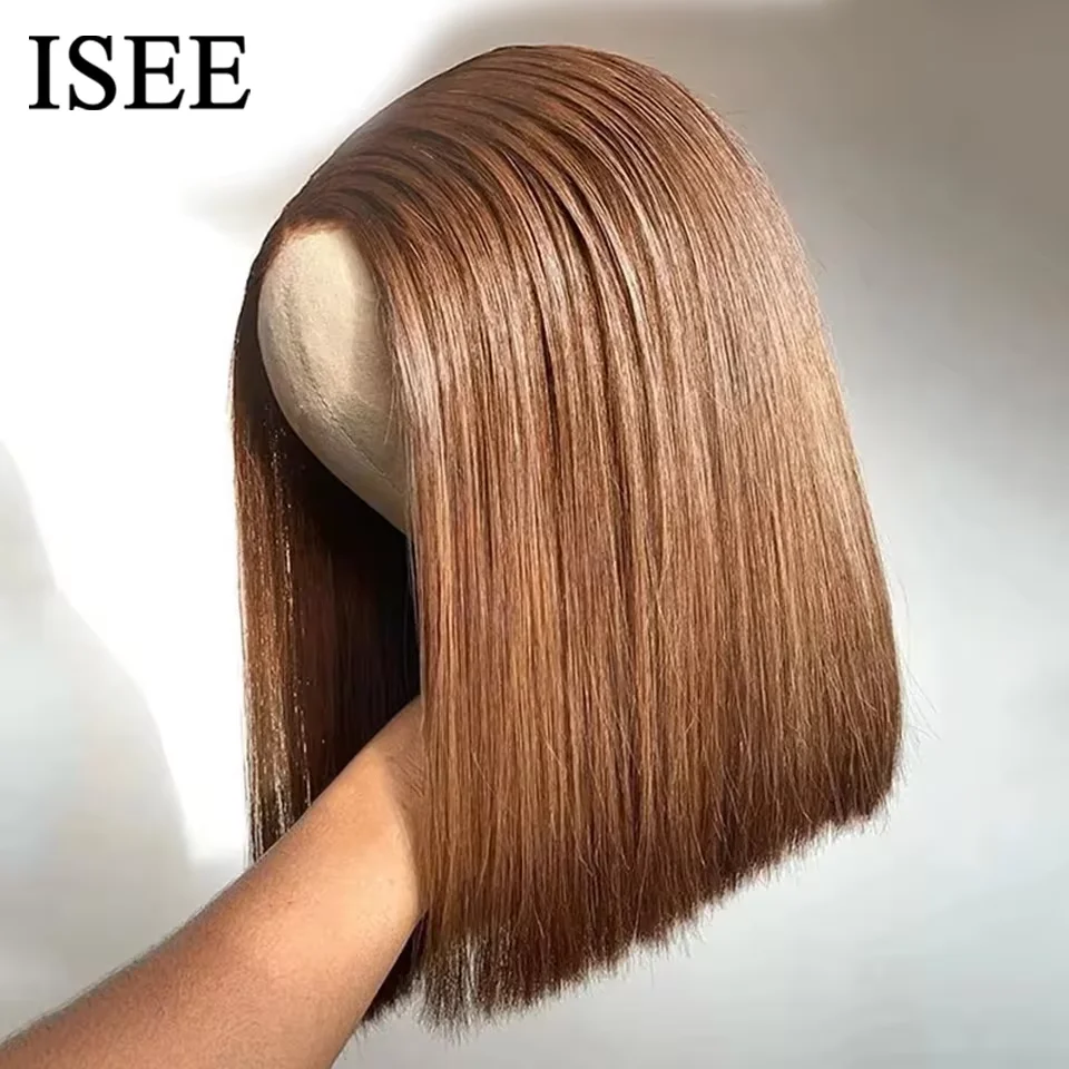 Wear Go Short Bob Wig Chocolate Brown Lace Front Wigs Bone Straight Bob Wig ISEE Hair Glueless PrePlucked Human Wigs Ready To Go