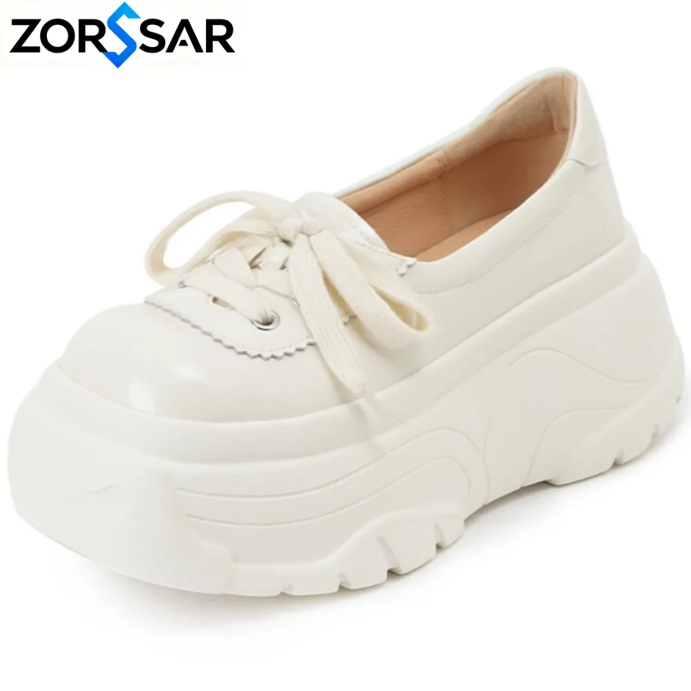 8CM High Platform Sneakers Women Casual Leather Sport Shoes New Autumn Vulcanized Skateboard White Shoes Woman Chaussures Femme