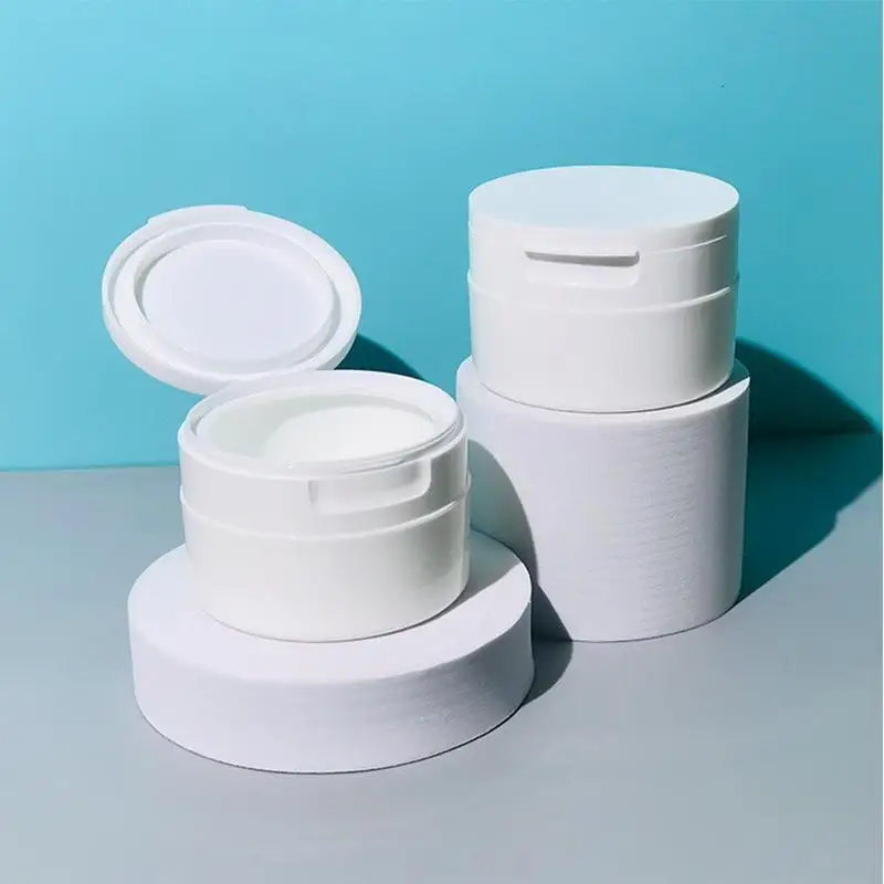 [J] 80/100g Wide Mouth Flip Cover Included Spoon Tooth Powder Bottle Makeup Remover Cream Jar Cotton Pad Container