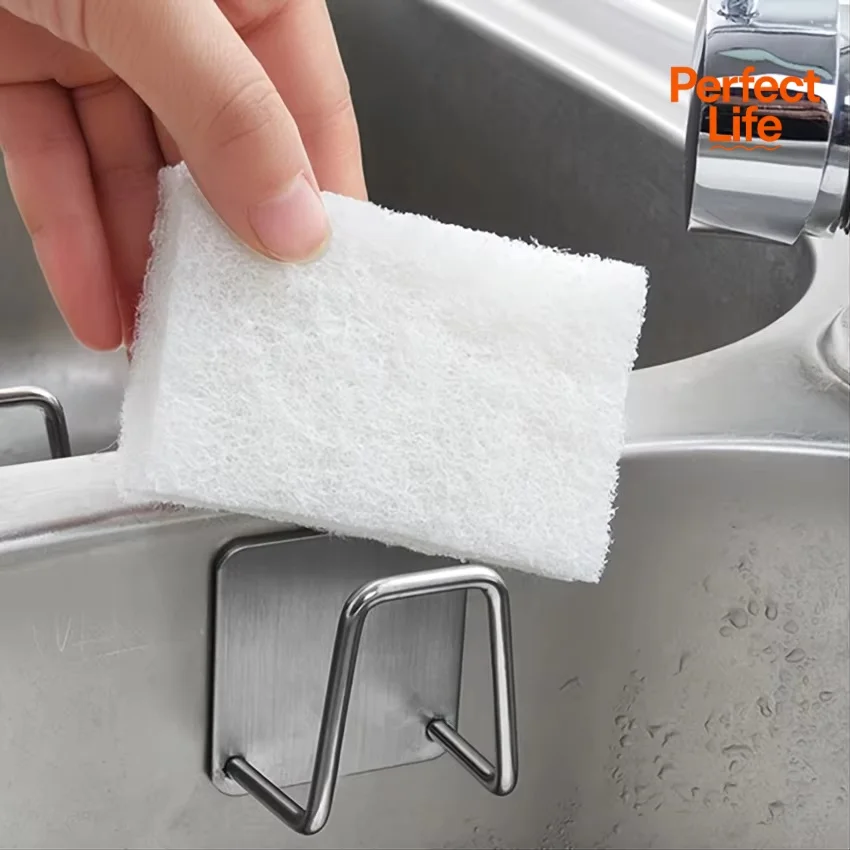 1 piece kitchen stainless steel sink rack, non-punching self-adhesive drainage drying rack, sink storage rack