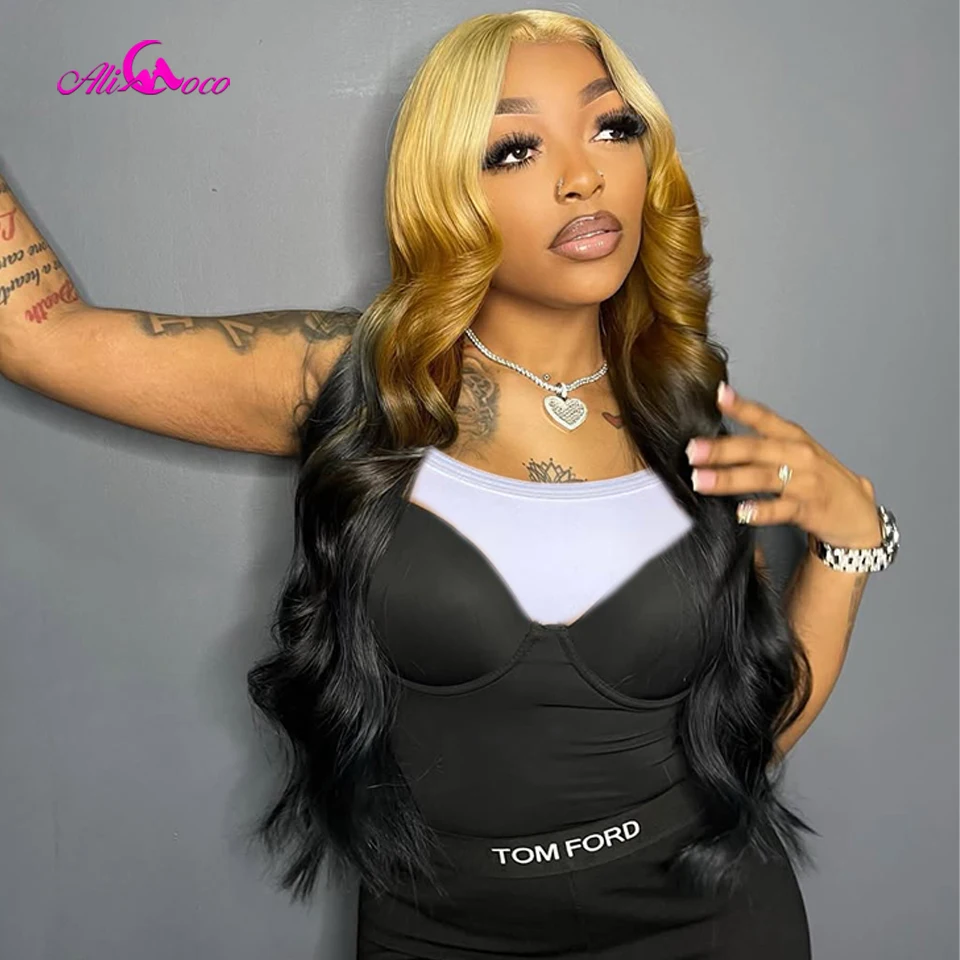 Ombre Yellow And Black Human Hair WigOmbre 13x4 13x6 Lace Front Wig Pre Plucked Body Wave Lace Frontal Wigs For Women