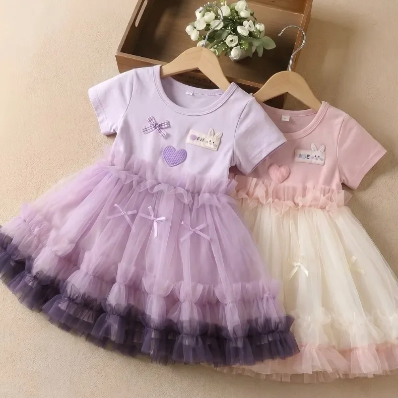 Baby-Mädchen-Kleid, Sommerkleid mit Schleife, Netzkleid für Mädchen, süßes Strand-Babykleid, Kleinkind-Prinzessinnenkleider, Baby-Kinder-Geburtstagskleidung, neu – Detail 2