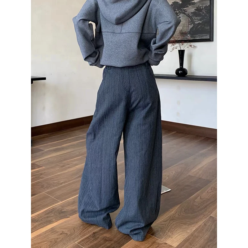 ZHIZOU Women's Gray Gothic Y2k Emo Jeans Harajuku Vintage Oversize Denim Trousers Japanese 2000s Boyfriend Jeans Pants Autumn