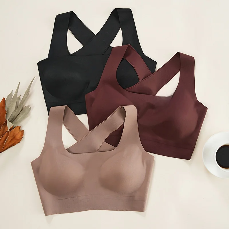 

Fashionable Cross Strap Thin Breathable Sports Bra Sexy Back Ladies Steel Ring Underwear Comfortable Seamless Women's Innerwear