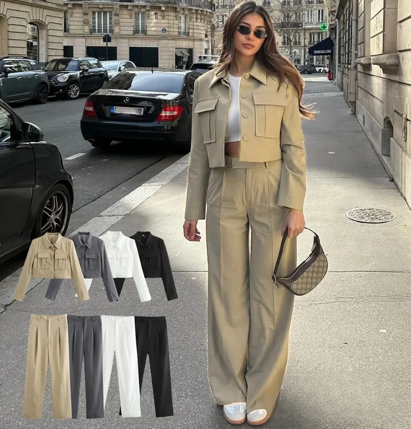 

LISM outfit Casual Short Blazer Suit Women Pockets Lapel Jacket with Pants New 2025 Spring Summer Holiday Commuter Blazer Suit