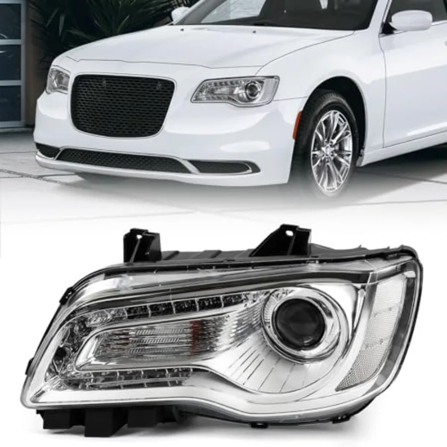 

Halogen Headlight Assembly Compatible with Chrysler 300 300C 2015 2016 2017 2018 Headlamp with White Bezel Replacement Left Dri