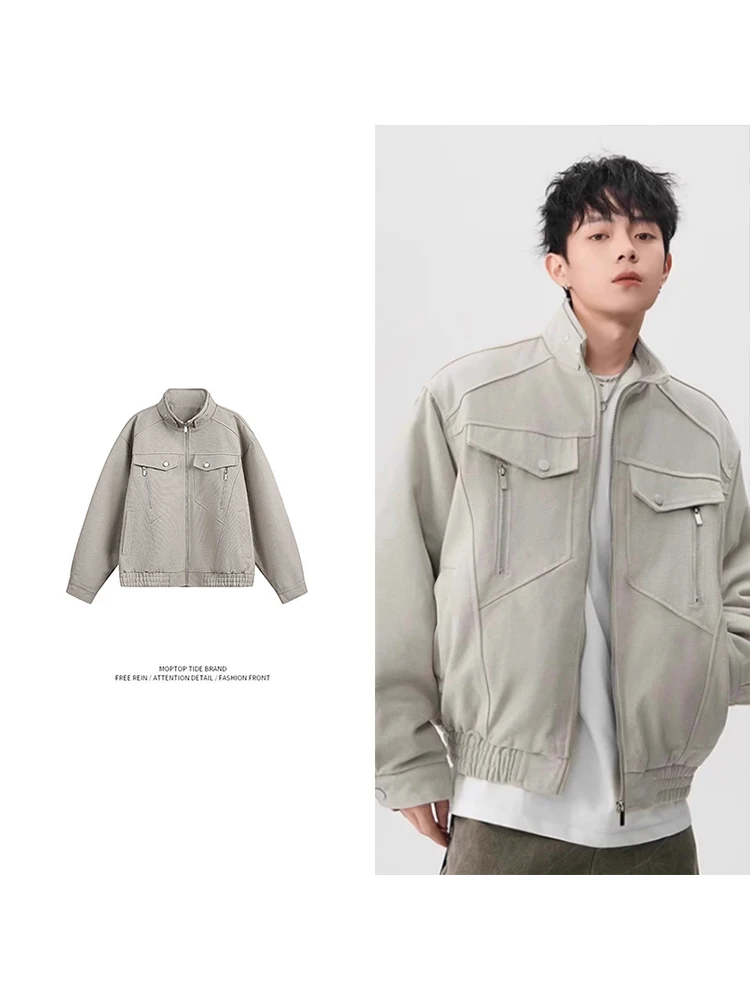 

Mr. WH Boxy Python Flight Jaet Men's Spring Trendy Heavyweight Premium Canvas Outerwear Windproof Long Sve Zipper Closure