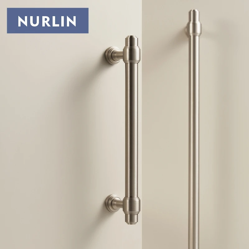 Nurlin Solid Brass Luxurious Matte Silver Nickel Brushed kitchen Cabinet Door Drawer Handle Wardrobe Handle T-bar