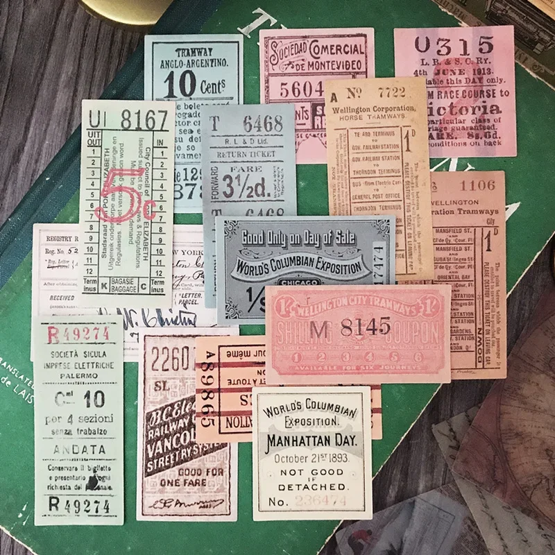 14 Pcs Retro Ticket Junk Journal Ephemera Vintage Sticker Old Receipt DIY Craft Album Aesthetic Sticker Scrapbooking Material