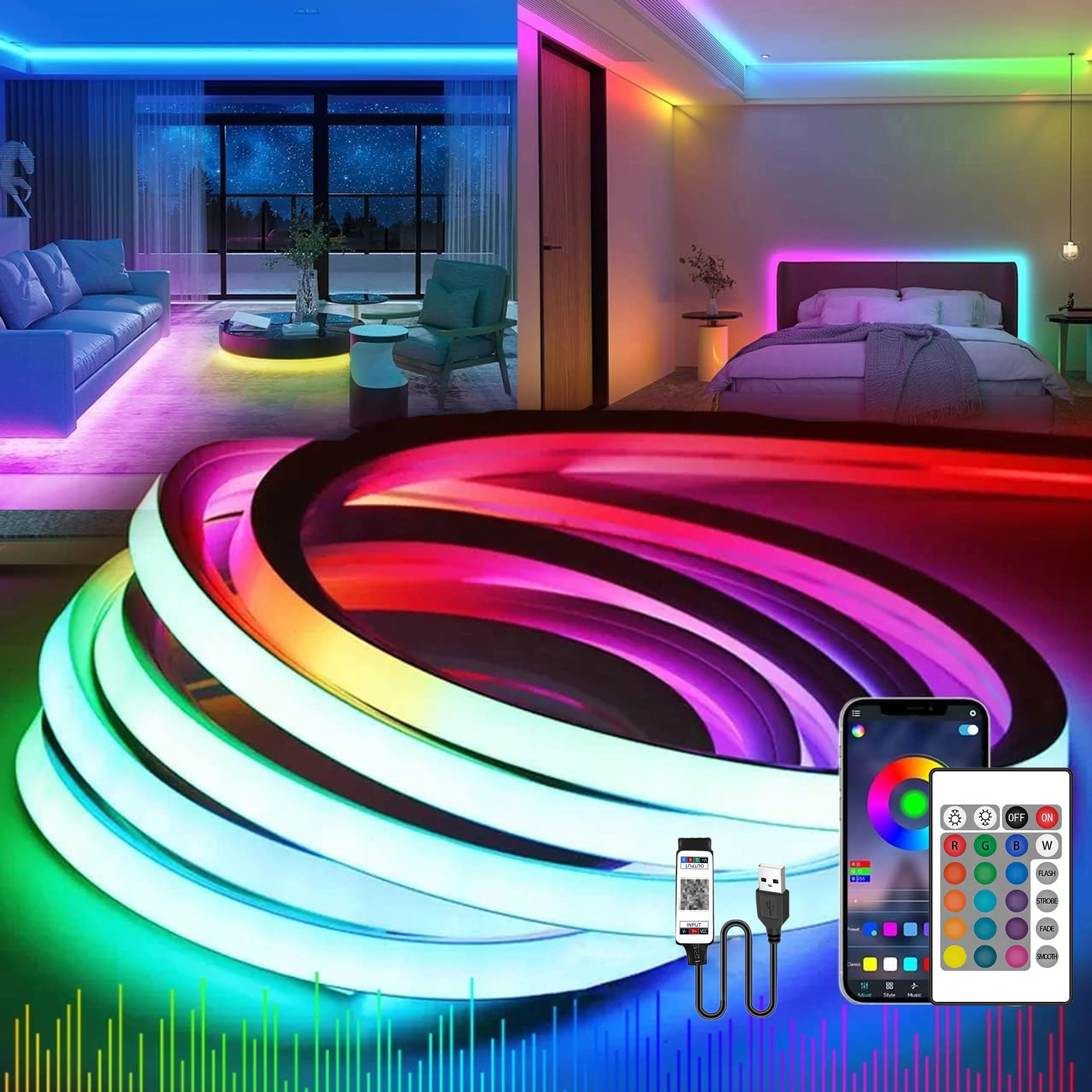 

Smart RGB LED Strip Light Neon Flexible Tape Ribbon USB Bluetooth App Remote Control Music Sync DIY TV Gaming Room Decorations