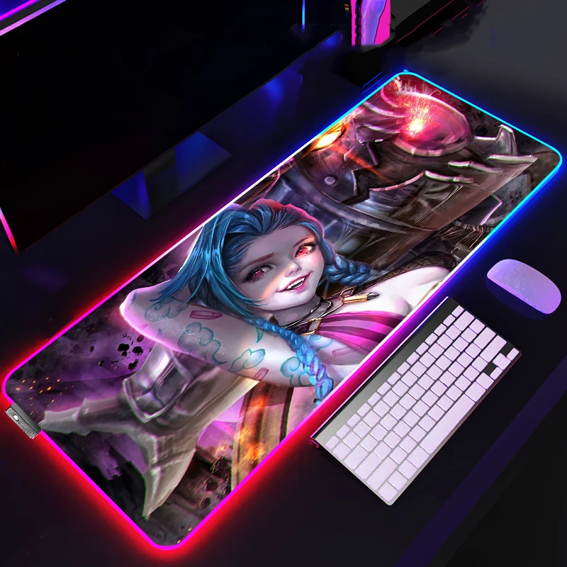 

Mousepad Gamer Lol Jinx Pad Mouse Mat RGB LED Game Mats Office Accessories Deskmat Gaming Desk Mause Anime Pads Pc Xxl Desktop