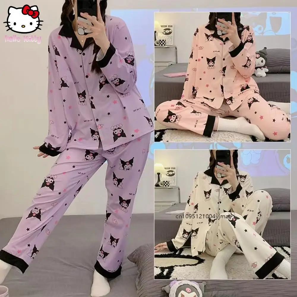 

Новинка 2023 года, 2 шт./компл., пижамный костюм Sanrio Animekuromi, женская милая ночная рубашка с героями мультфильмов, красочные пижамы, домашняя одежда для отдыха, студенческая одежда
