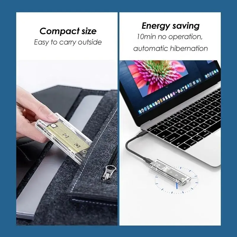 M.2 NVME PCIe NGFF SATA protocolo Dual SSD carcasa transparente USB tipo C 10Gbps PCI-E M2 SSD caja de disco duro externo transparente