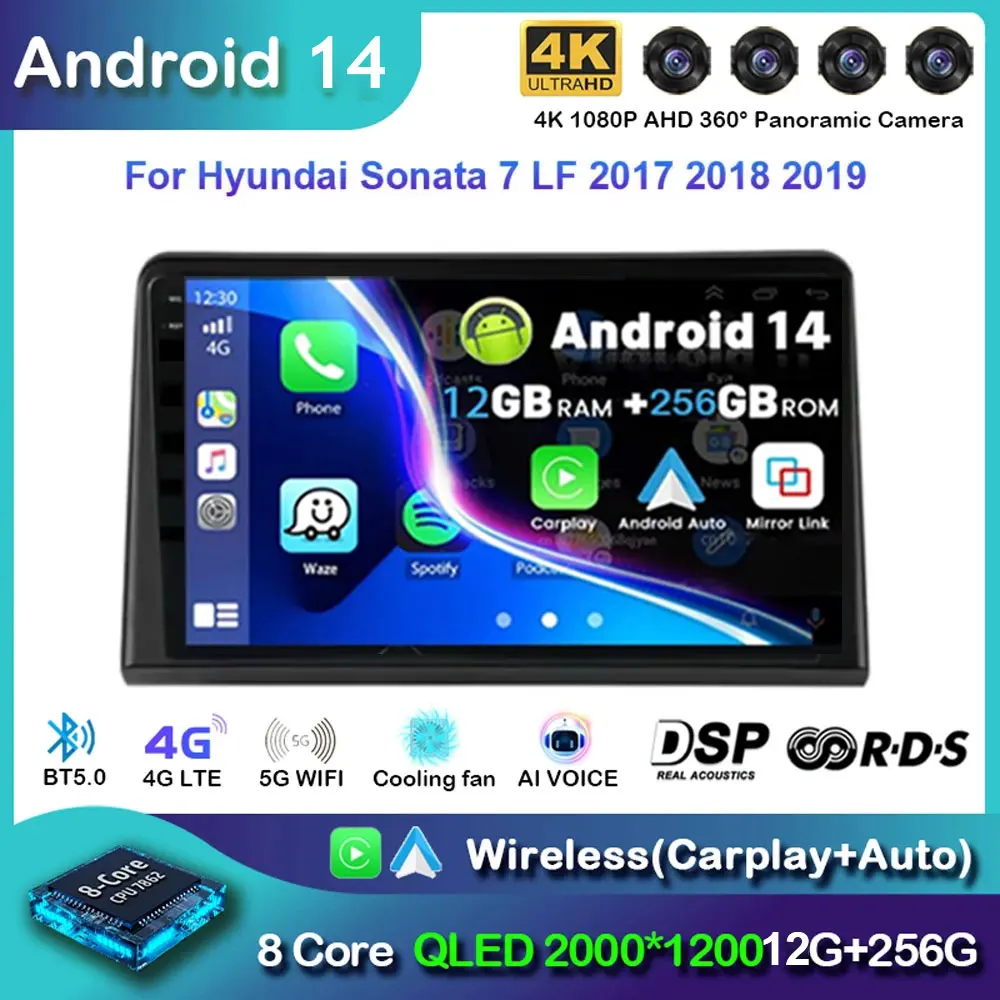 

Car Radio Navigation GPS Multimedia Video Player Stereo Carplay Auto WIFI+4G BT For Hyundai Sonata 7 LF 2017 2018 2019 Android14