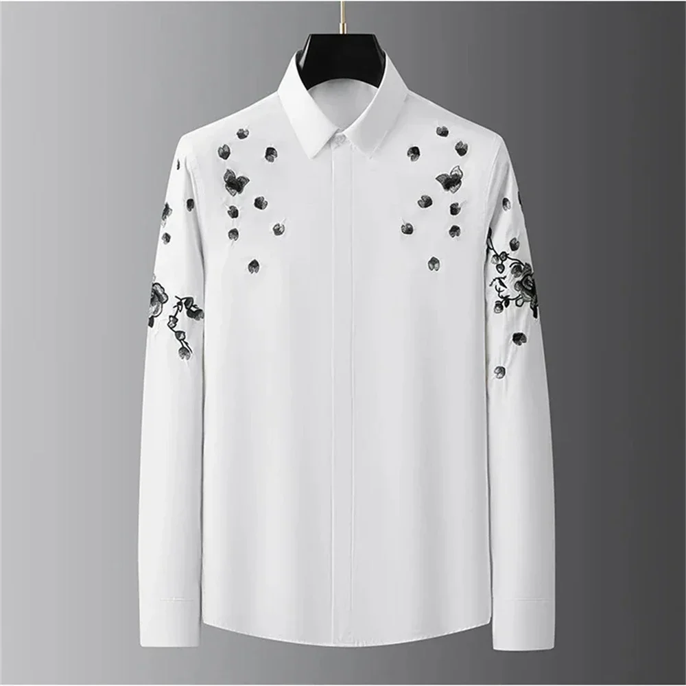 Luxury Printed Shirt Men's Long Sleeved Slim Fit Casual Shirt, High-Quality, Fashionable and Popular, Oversized Men's XS-6XL