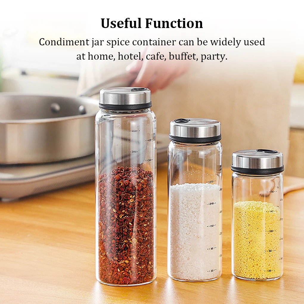 

Sealed Spice Jars With Rotary Lid Glass Transparent Seasoning Can Countertop Condiment Bottle Kitchen Supplies 200/300/500ML