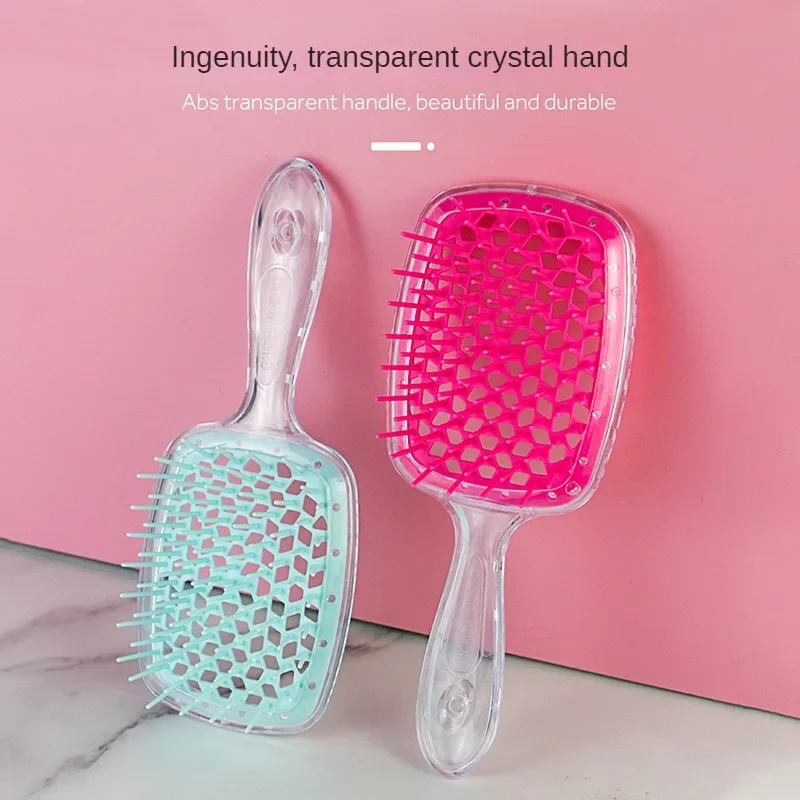 Hair Comb Transparent Flashing Silver Hollow Mesh Massage Comb Antitangle Antistatic Hairbrush Wet and Dry Hair Styling Tool