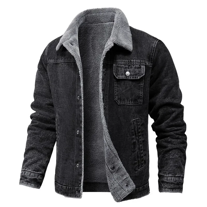 

Winter Men's Jacket Lapel Lamb Hair Thickened Denim Jacket High-quality Casual Tight Warm Cotton Padded Coats Down Clothing