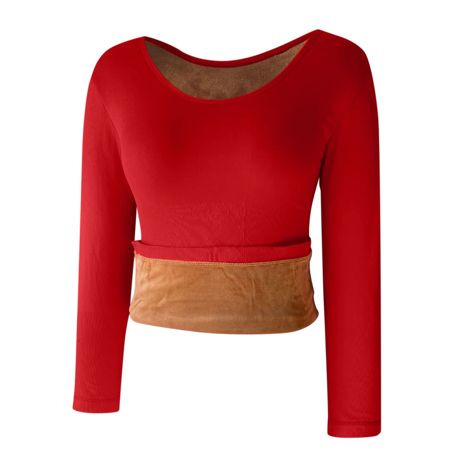 Fleece Thermal Underwear Top Womens Thick Velvet Long-Sleeve Fitness One-Piece Tops Autumn Winter Warm Slim Bottoming T Shirt