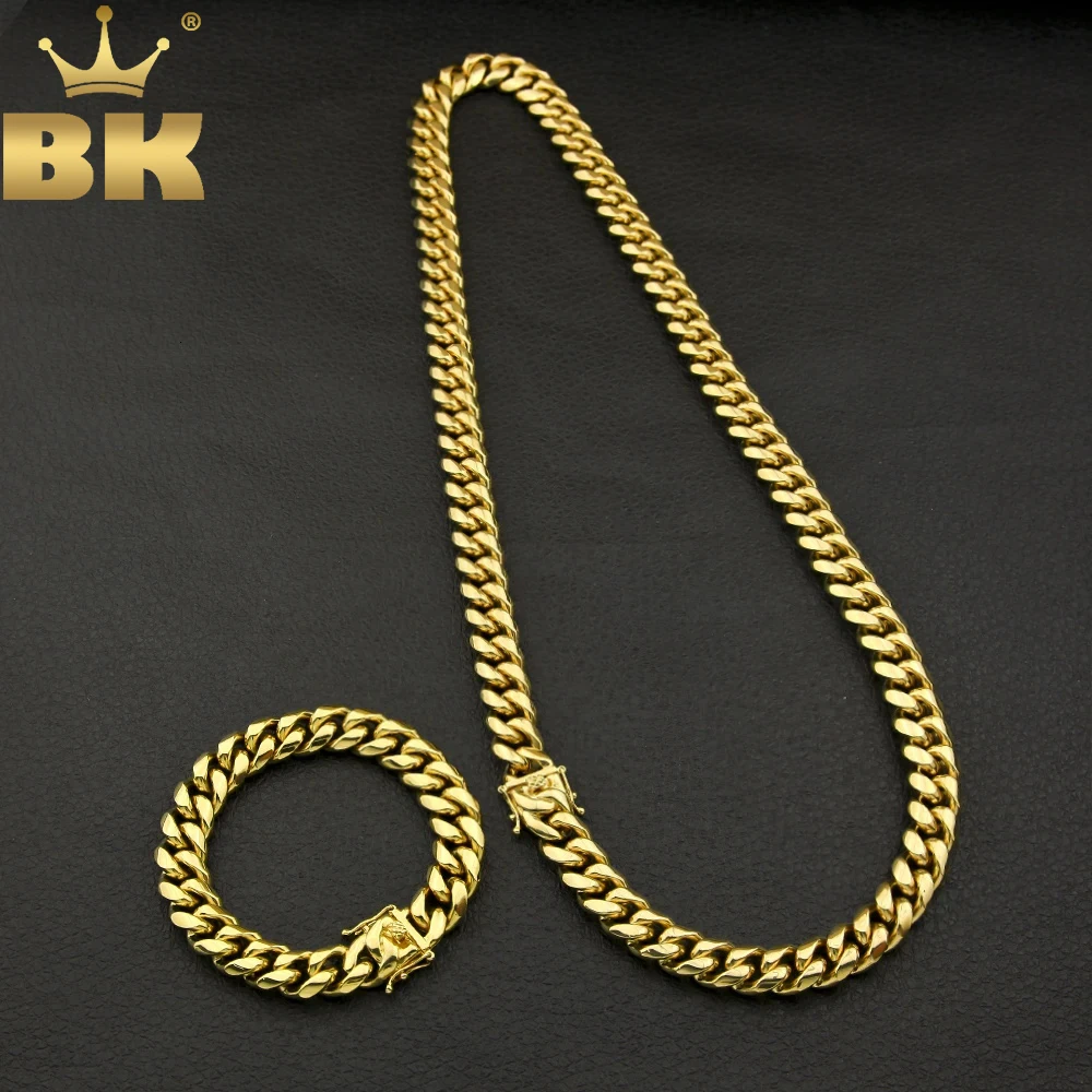 TBTK Three Widths 8mm&10mm&14mm Chain With Tongue Clasp Simple Style Heavy Necklace&Bracelet Gold Jewelry Sets Punk Man Gifts