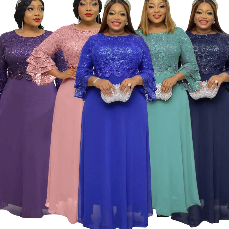 

Африканское женское платье больших размеров из кружева и плотного шифона