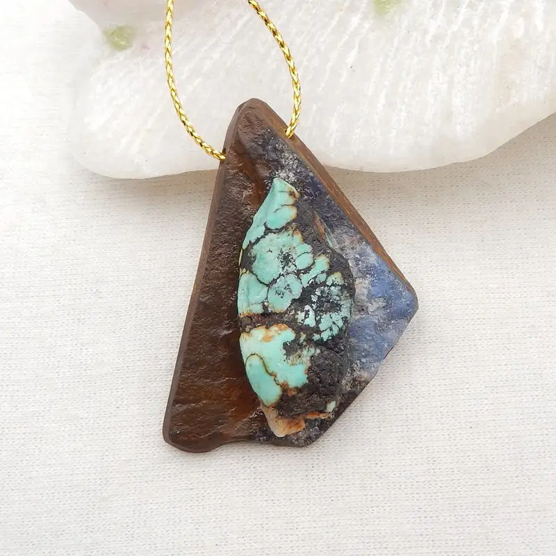 Natural Stone Turquoise,Boulder Opal Nugget Intarsia Pendant Bead 44x28x11mm 13g DIY Jewelry Making Necklace Accessories