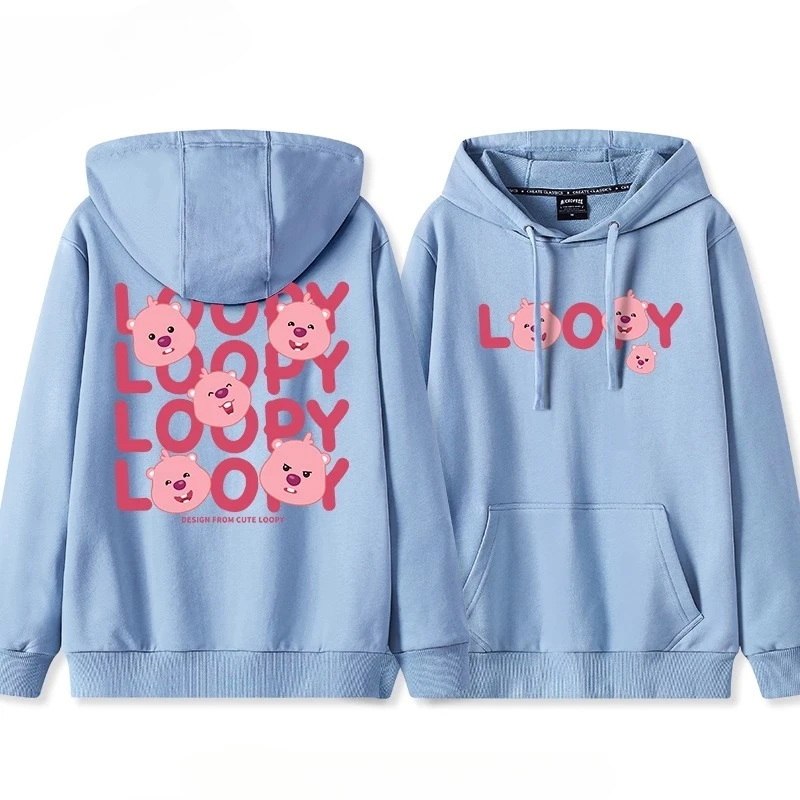 جديد الكورية نمط لطيف الكرتون Loopy الرموز التعبيرية طباعة مقنعين زوجين سترة فضفاضة كلية سترة الاتجاه مضحك الخريف والشتاء سترة