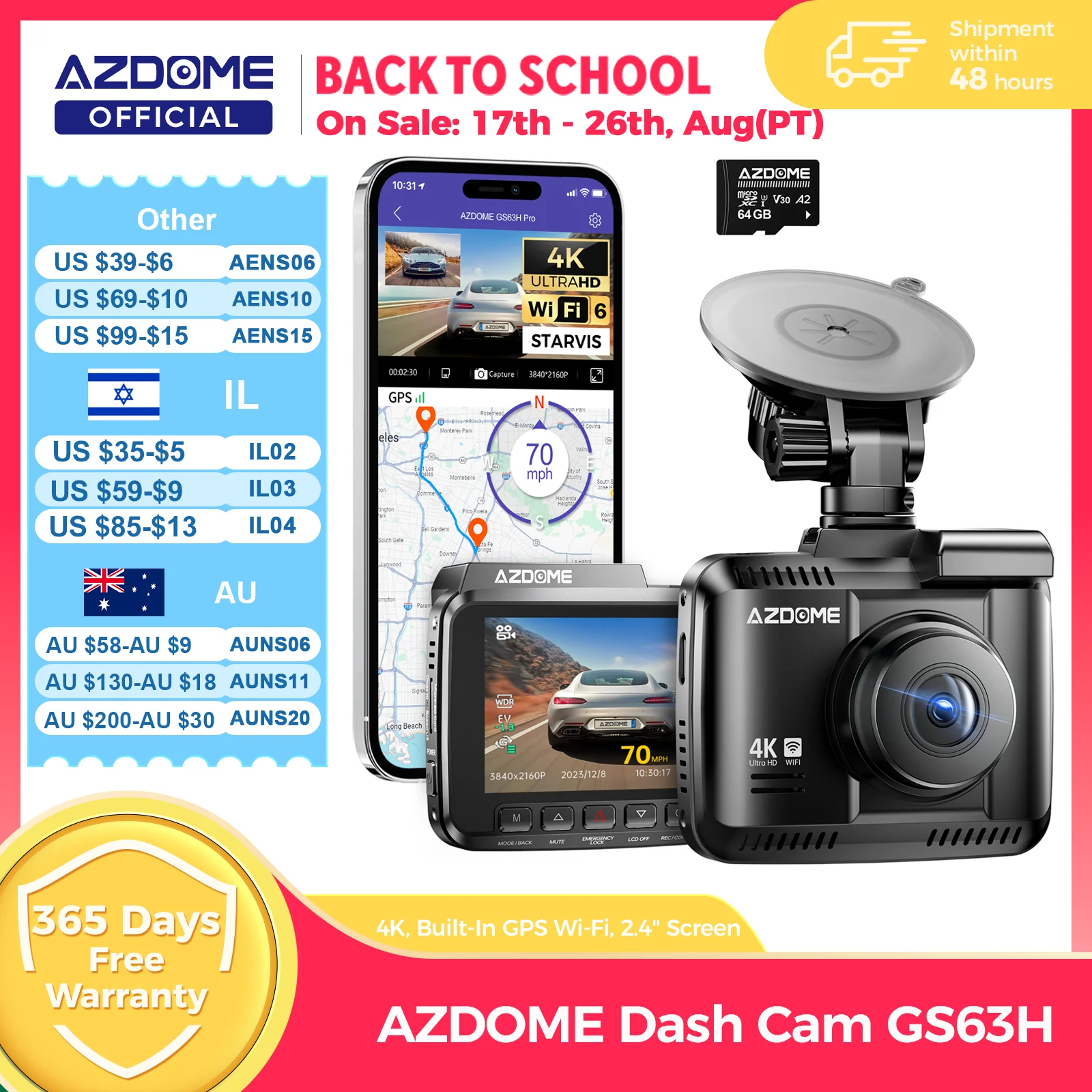 Home Cinema Blu Ray Sony - AZDOME Dash Cam GS63H 4K Built-In