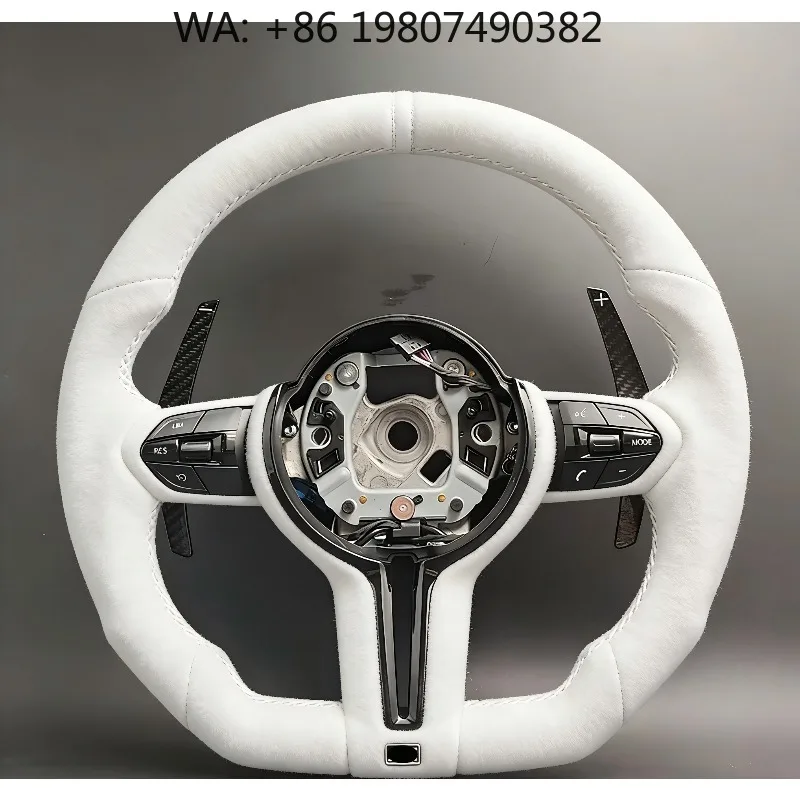 Handcrafted Custom Sport Steering Wheel, White Alcantara Wrap Premium Car Mod Parts Fits F01 F10 F15 F20 F22 F30 F31 F32 F34 F36