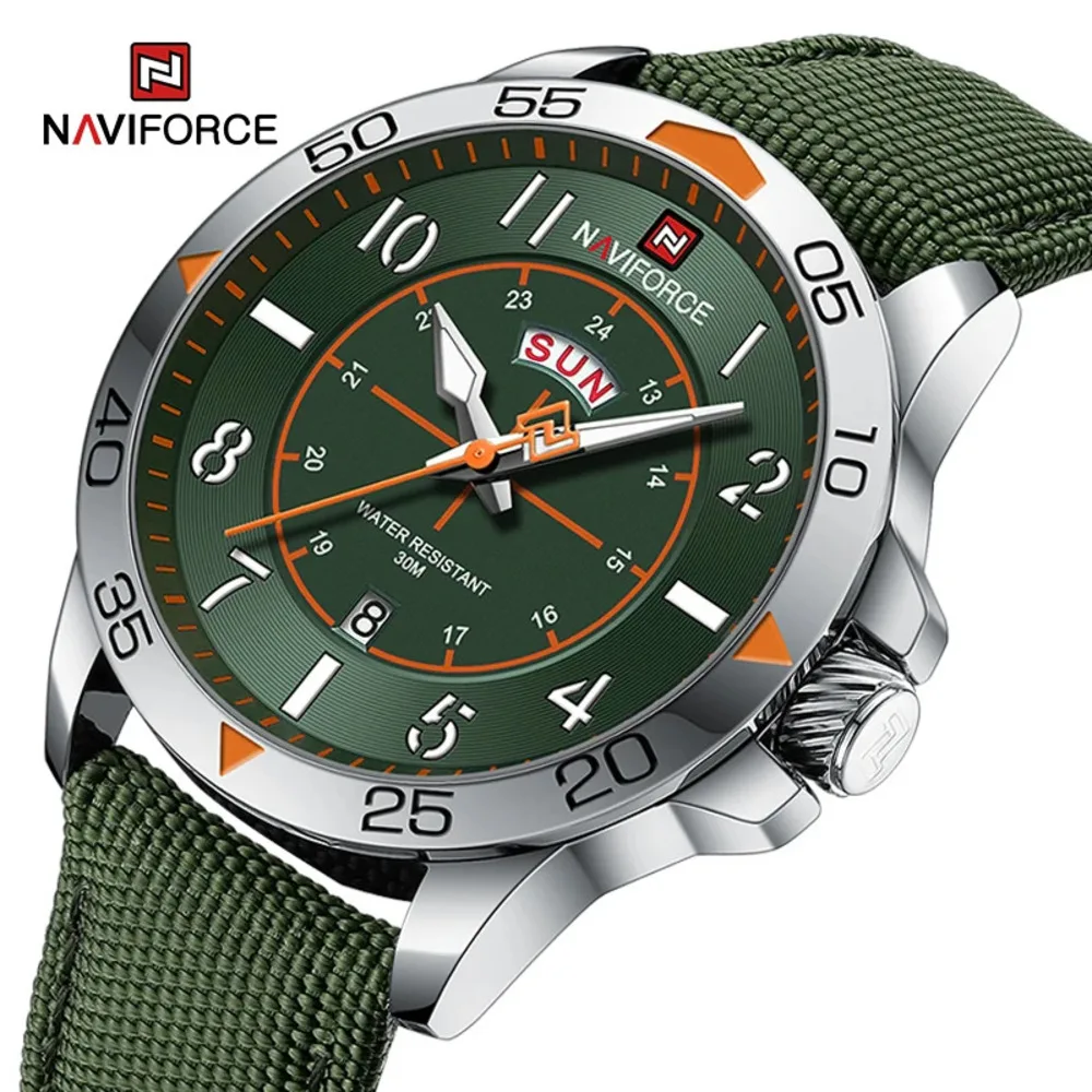 

NAVIFORCE 9204 Men's Watches Nylon Strap Waterproof Military Time Code Watch Sports Date Weekly Display Quartz Watch for Men