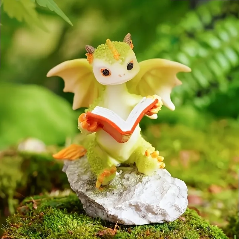 Fantasy Dragon Reading Resin Figurine Cute Room Decor for Dreamy Space Home Indoor Outdoor Gift