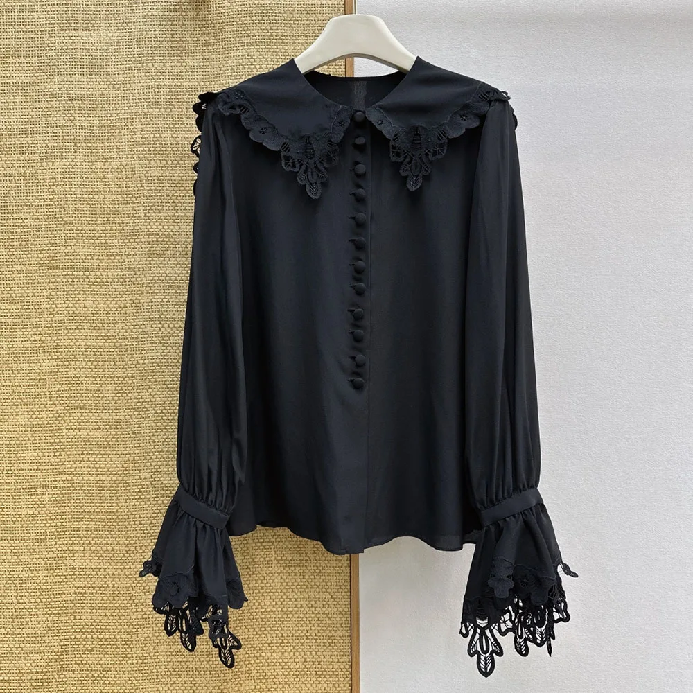 

Высококачественная женская блузка с кружевным вышитым воротником, модная и элегантная, коллекция весна 2026, модель xy150425