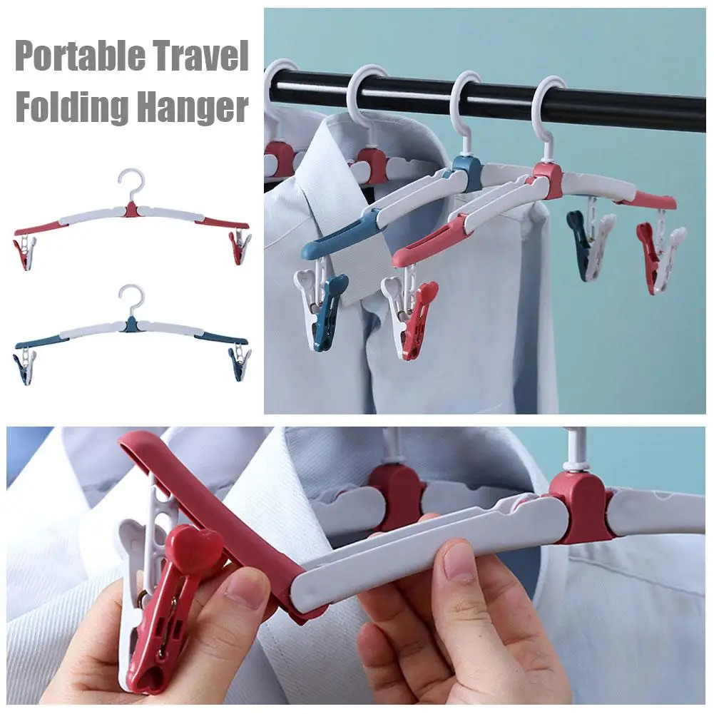 Portable Travel Hanger Folding Clothes Hanger With Clips For Travel And Outdoor Car Hangers Travel Accessories F9n6