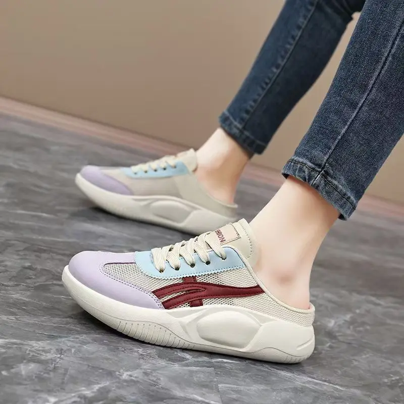 

Women Summer New Mesh Baotou Casual Sports Slippers Thick sole Non Slip Big Size Breathable Light Outdoor Half Slippers Sandals