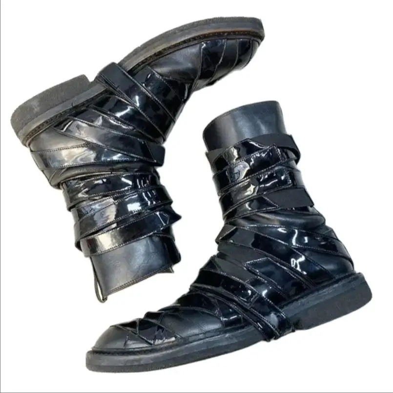 Designer Handmade Customized Leather Belt Strap Raw Rubber Sole motorcycle Boots