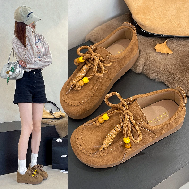 

Весенне-осенние новые женские тканевые туфли в стиле старого Пекина, ретро-бохо, без застежек, с круглым носком, на резиновой подошве