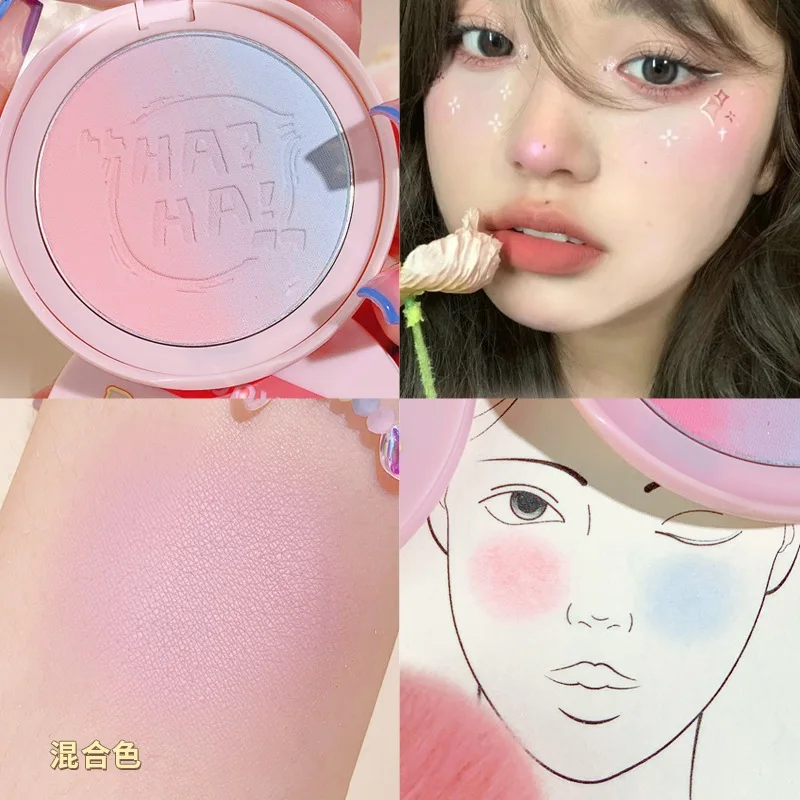 1Pc Gradiënt Blush Gezicht Minerale Pigmenten Natuurlijke Blush Contour Schaduw Wang Blush Perzik Oranje Matte Cosmetica Naakt Roze Blauw