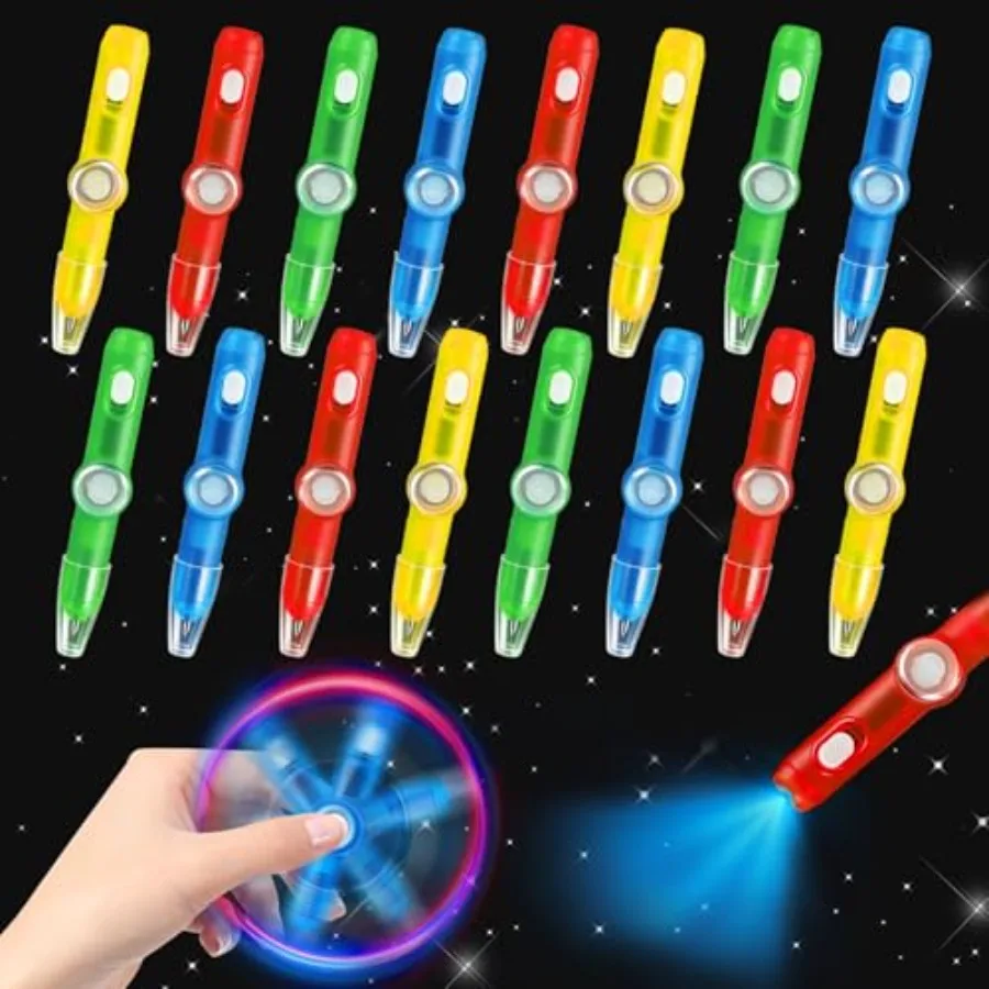 

24PCS Glow Fidget Spinner Pens Party Favors for 8-12 Goodie Bags Stuffers Classroom Prizes Bulk Toys for Toddlers Light Up Spin