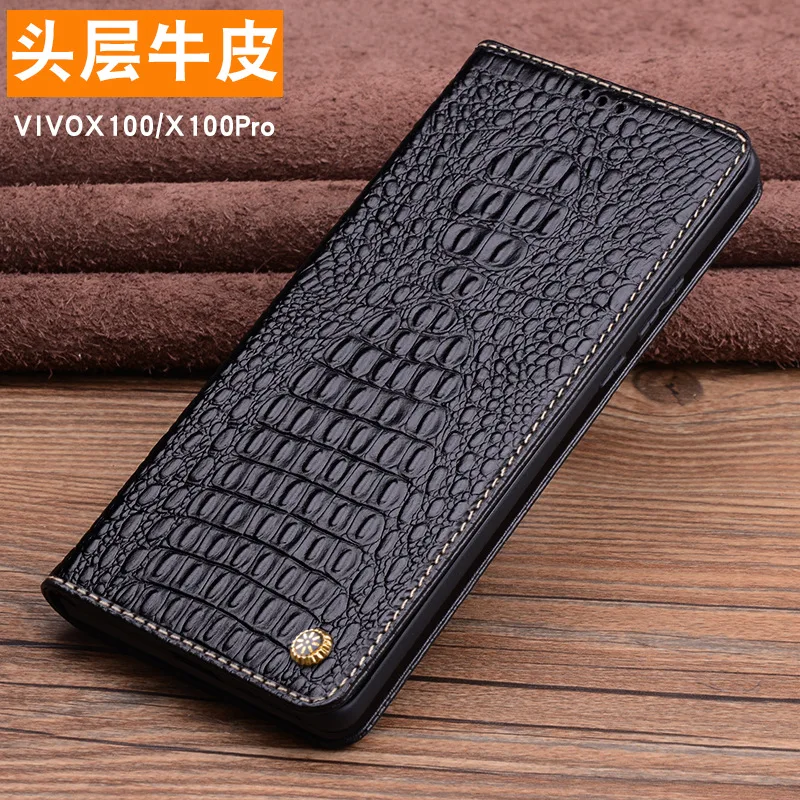 Imagem -02 - Luxo Genuine Leather Wallet Cover Business Phone Cases para Vivo X100 Pro Cartão de Crédito Money Slot Holder Case Hot Sales