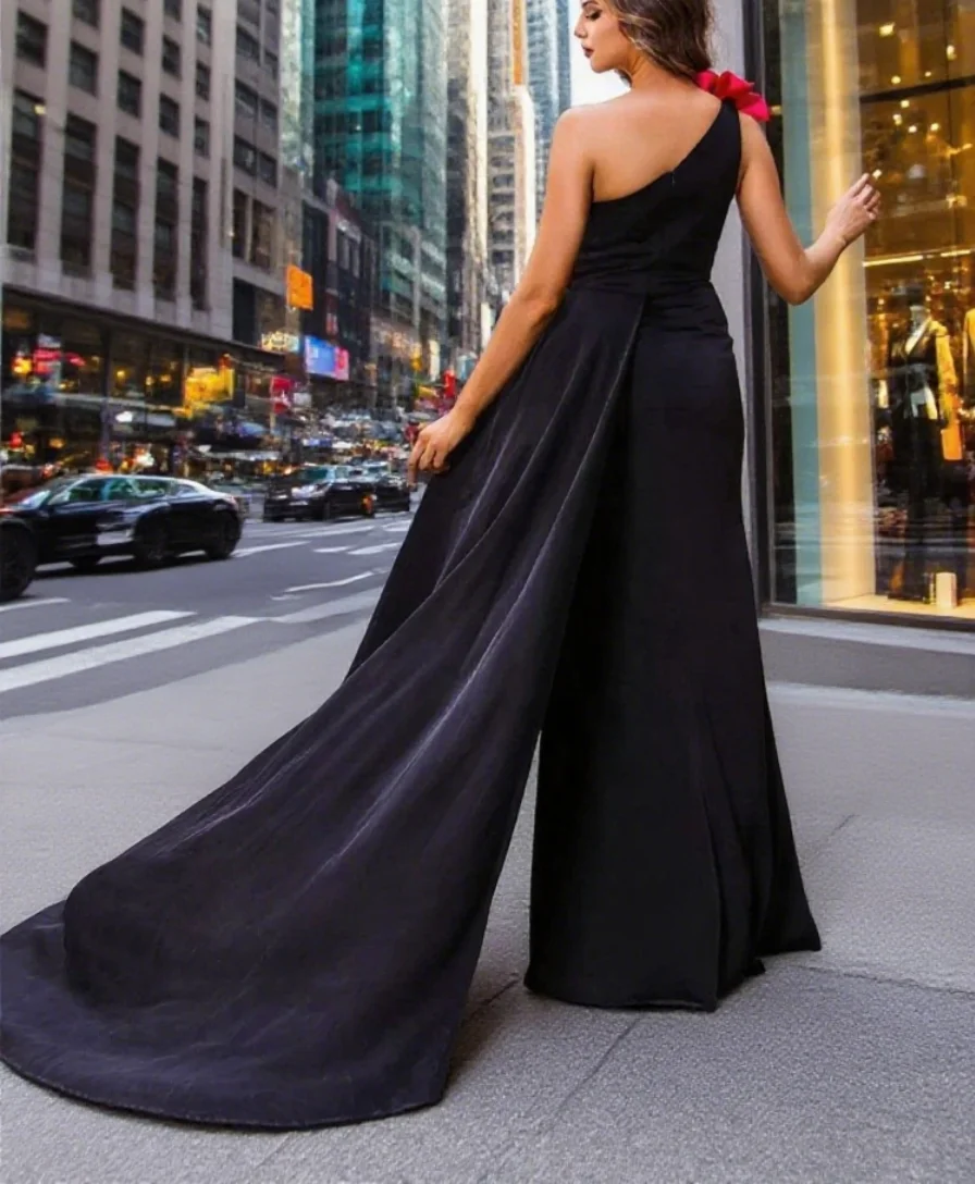 Formele avondjurken Sexy zwarte zeemeermin avondjurken Hoge split bloemen galajurken Mouwloze banketfeestjurk op maat