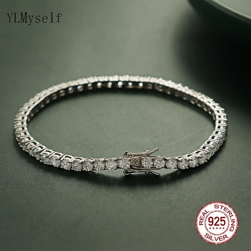 Real 925 Silver 15-21CM Bracelet  Jewelry 3mm 5A  Cubic Zircon Eternal Luxury Sterling Silver Tennis Bracelets