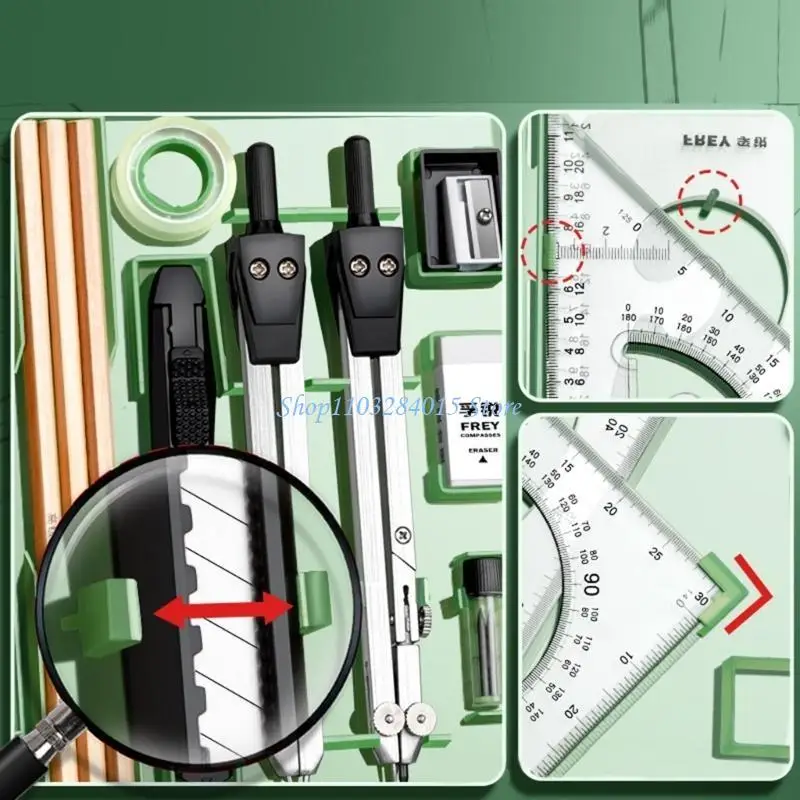 R6FF Professional Geometry Set Geometry Kit-for Artists and Students Compasses,Drawing Tools,Drafting Supplies,Drafting Set